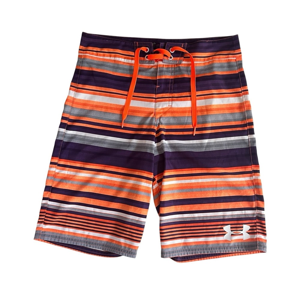 Under Armour Men's Size 29 Board Shorts Swim Trunks Purple Orange Stripe